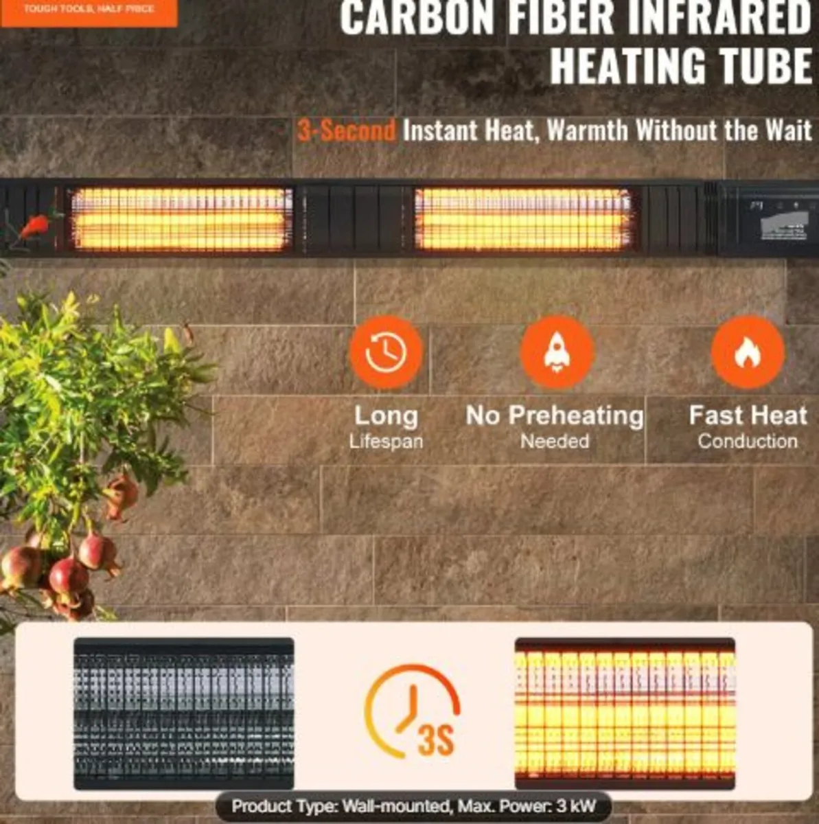 Infrared Heater, 3000W Remote Control Electric - Image 3