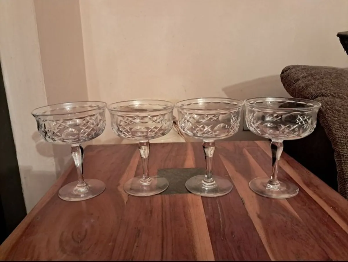 Vintage Cut Crystal-Style Champagne Coupe Glasses - Image 1