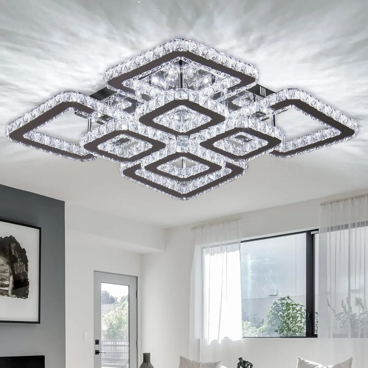 19.6-Inch Crystal Chandelier 8-Light LED Ceiling - Image 1