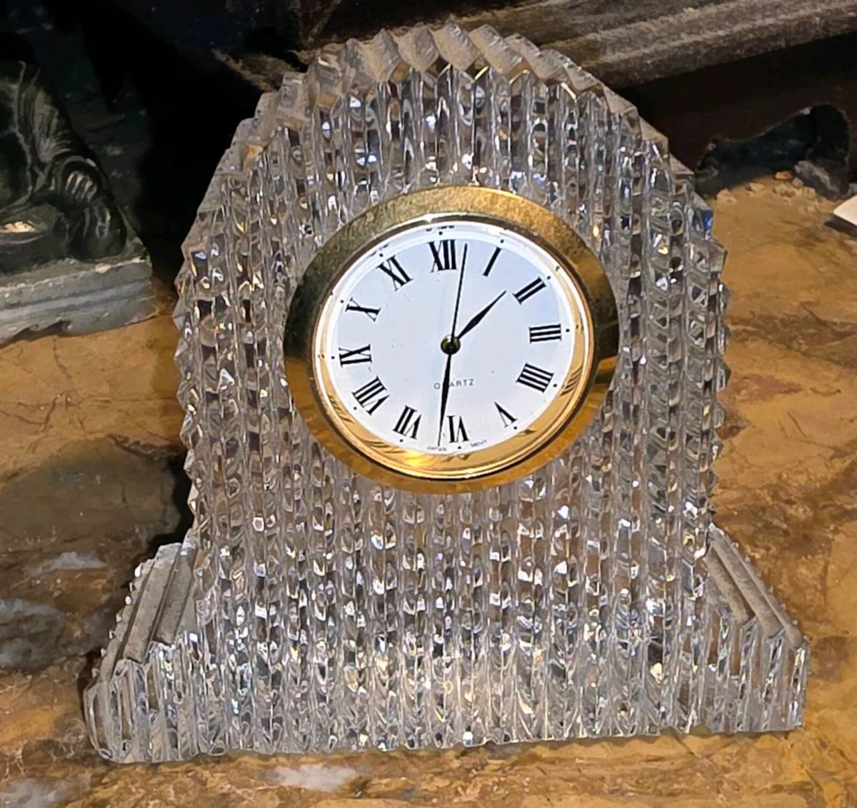 VINTAGE IRISH CRYSTAL, 5"Tall 7"Wide Mantle Clock - Image 1
