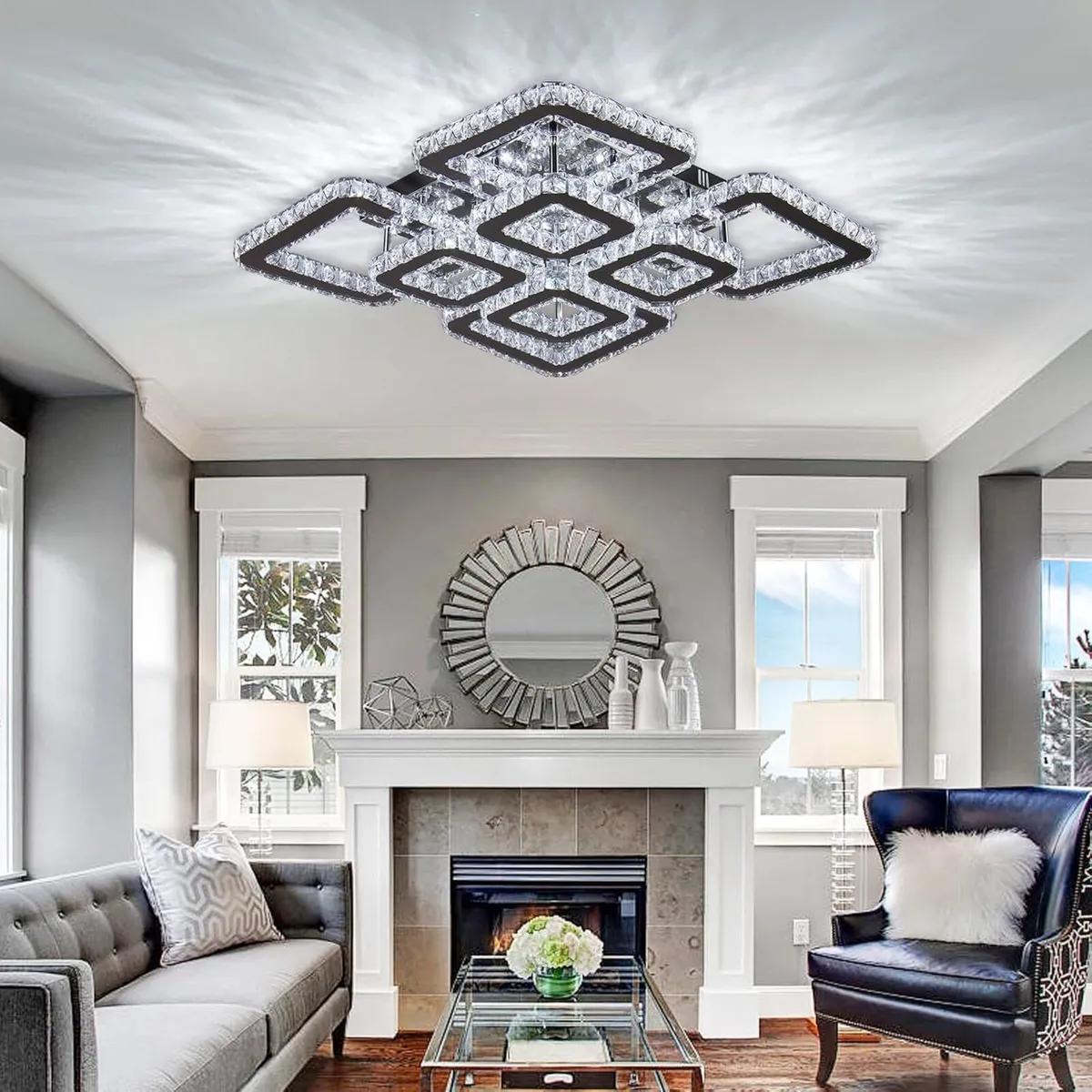 19.6-Inch Crystal Chandelier 8-Light LED Ceiling - Image 2