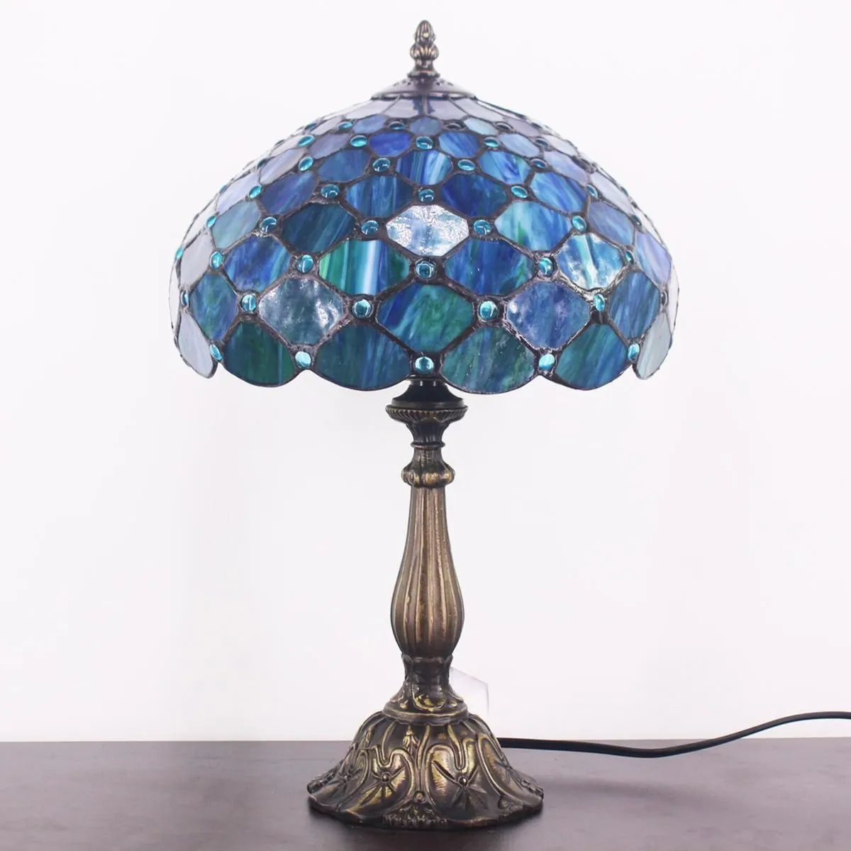 Tiffany Table Lamp Stained Glass 12x12x19 Inch Sea - Image 2
