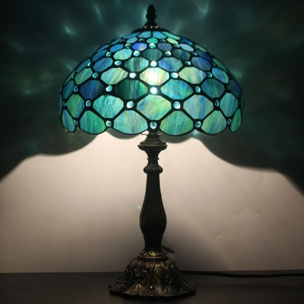 Tiffany Table Lamp Stained Glass 12x12x19 Inch Sea - Image 4