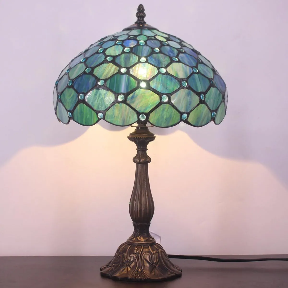 Tiffany Table Lamp Stained Glass 12x12x19 Inch Sea - Image 3