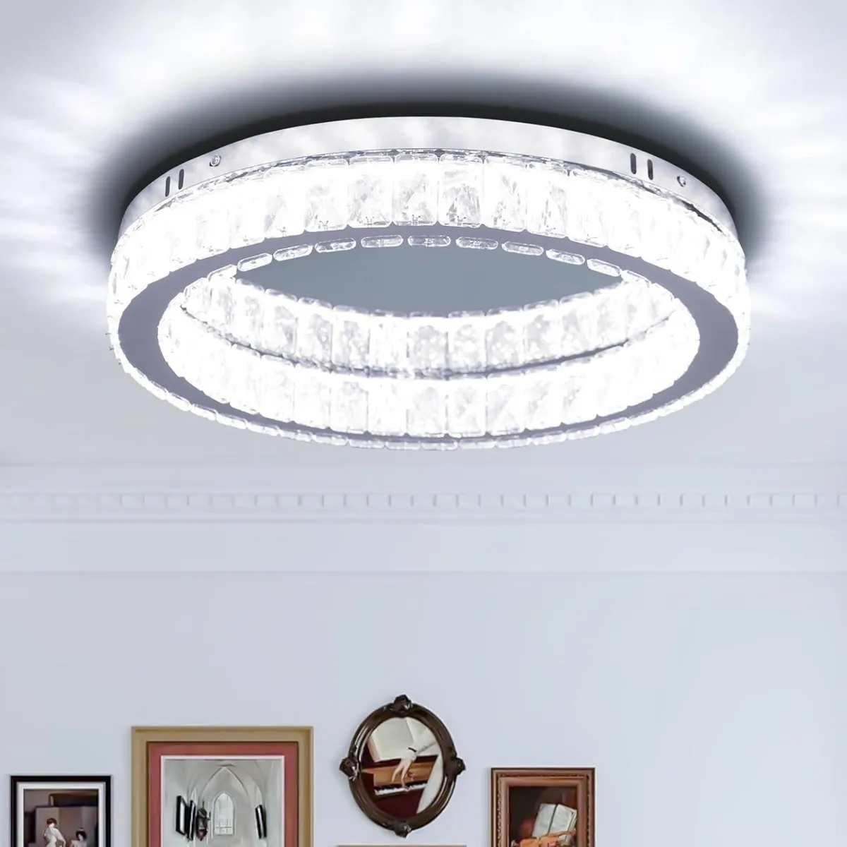 17.7in Crystal Flush Mount Ceiling Light 48W 6000K - Image 1