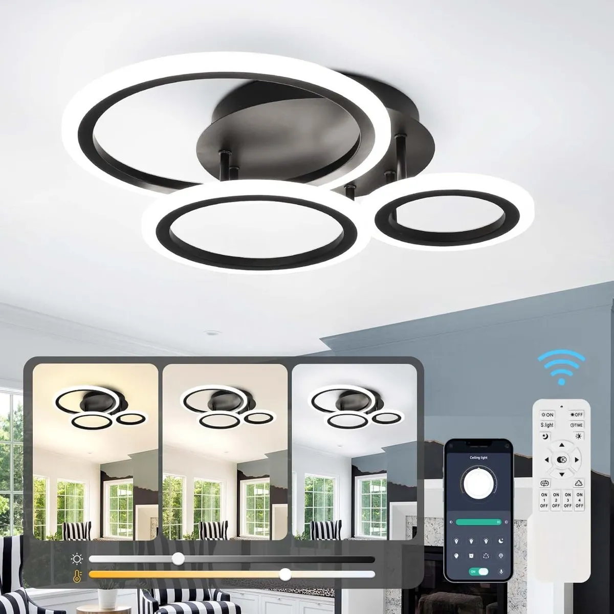 Modern LED Dimmable Ceiling Light 3 Circle Lights - Image 1
