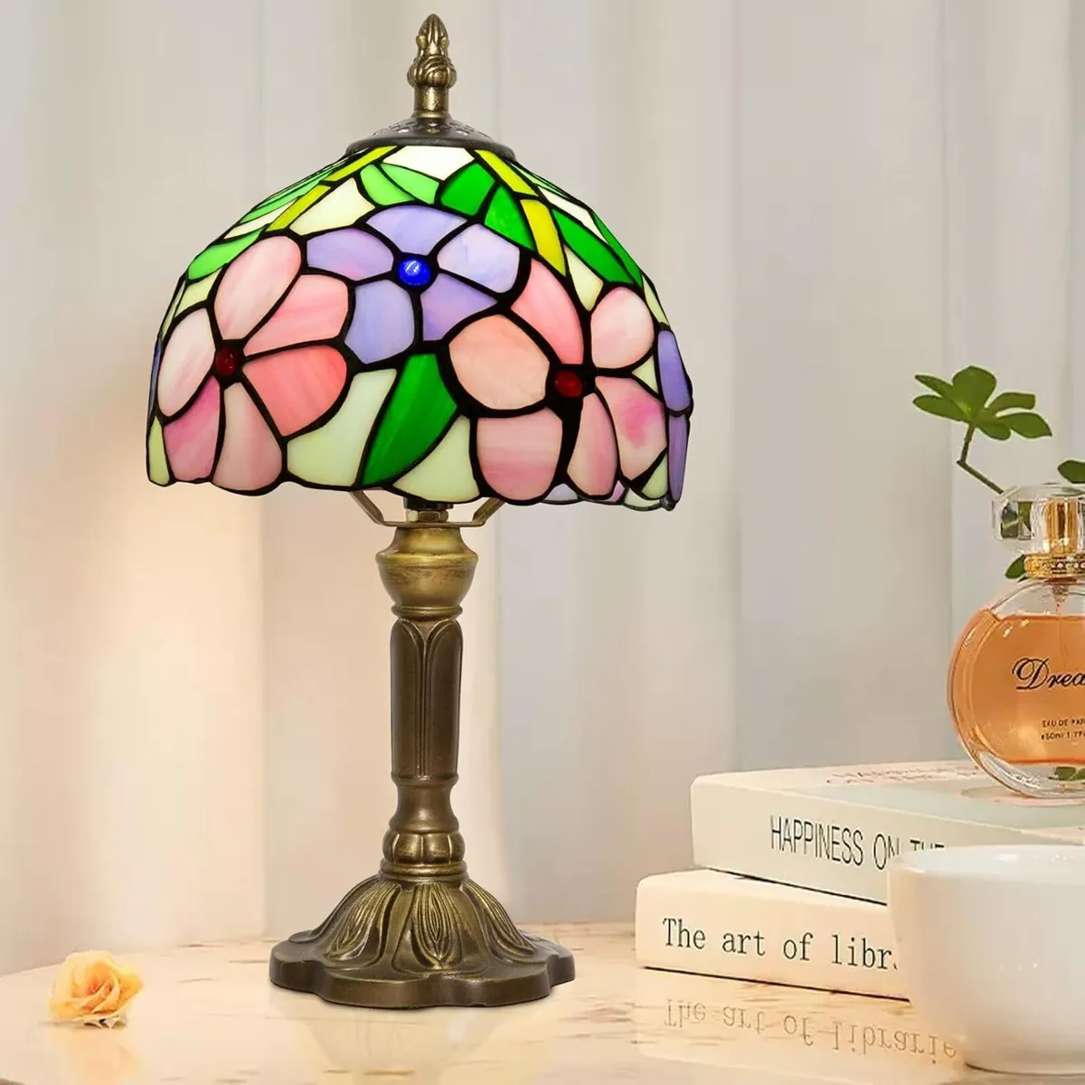 Small Tiffany Style Lamp Stained Glass Table - Image 1