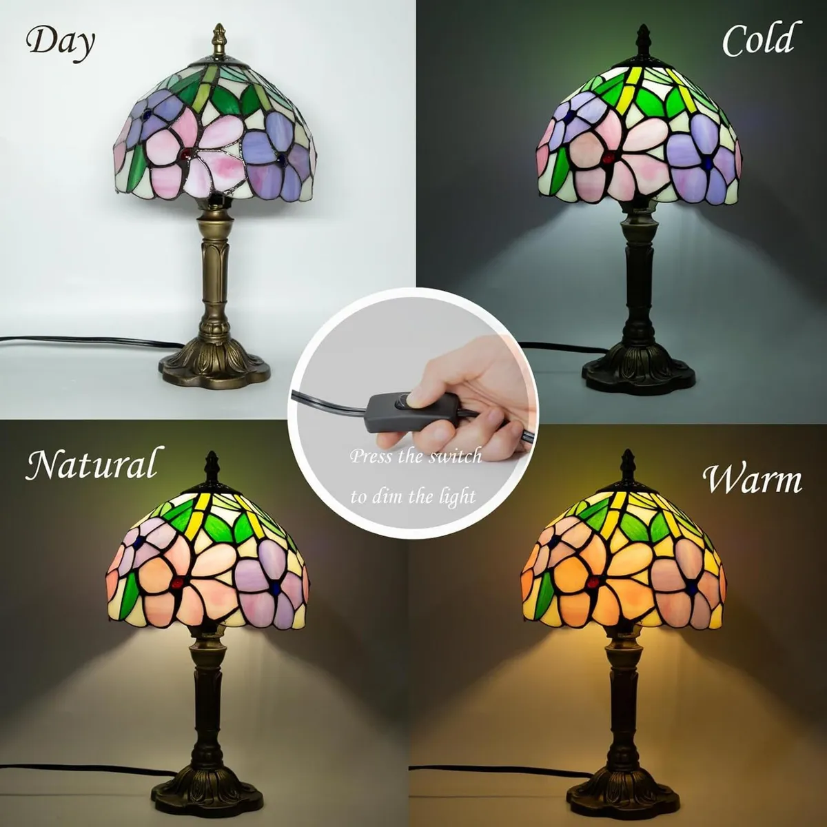 Small Tiffany Style Lamp Stained Glass Table - Image 4