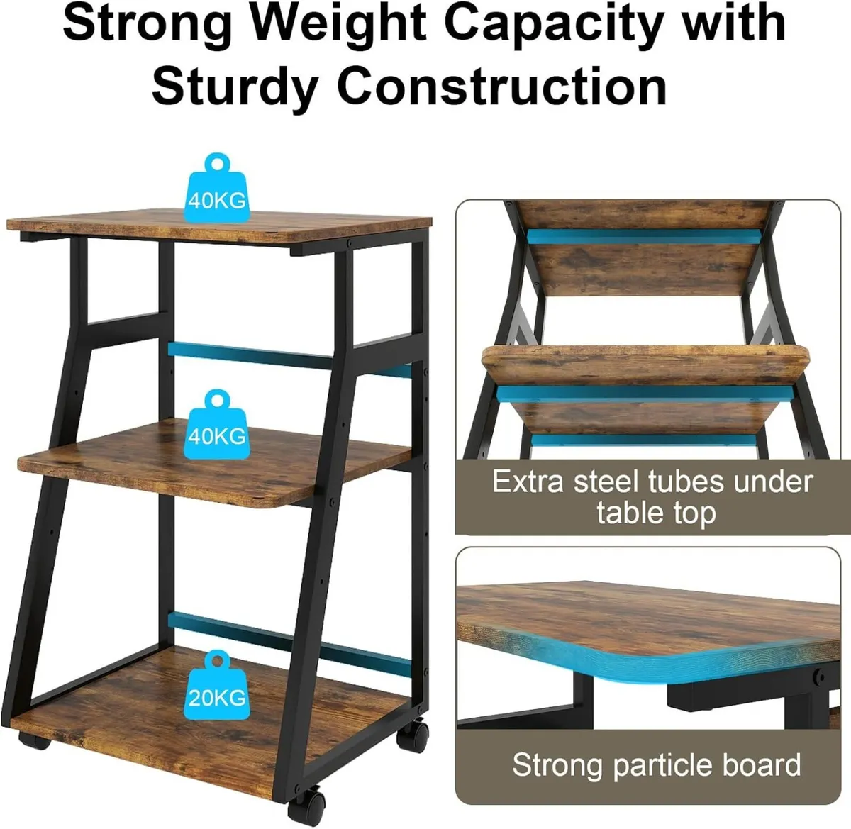 50x40x75CM Printer Stand 3 Tier Table with Storage - Image 3