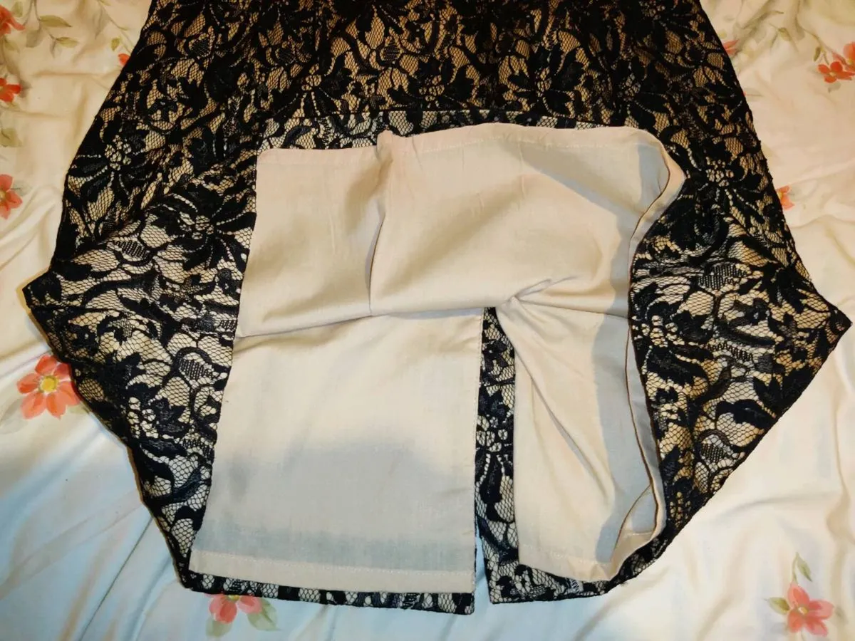 CREAMY SATIN & BLACK LACE, New Ladies Party Dress - Image 2