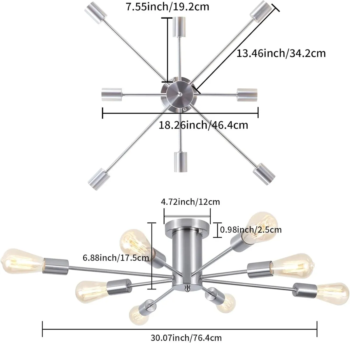 Brushed Nickel Sputnik Ceiling Light 8 Lights - Image 3