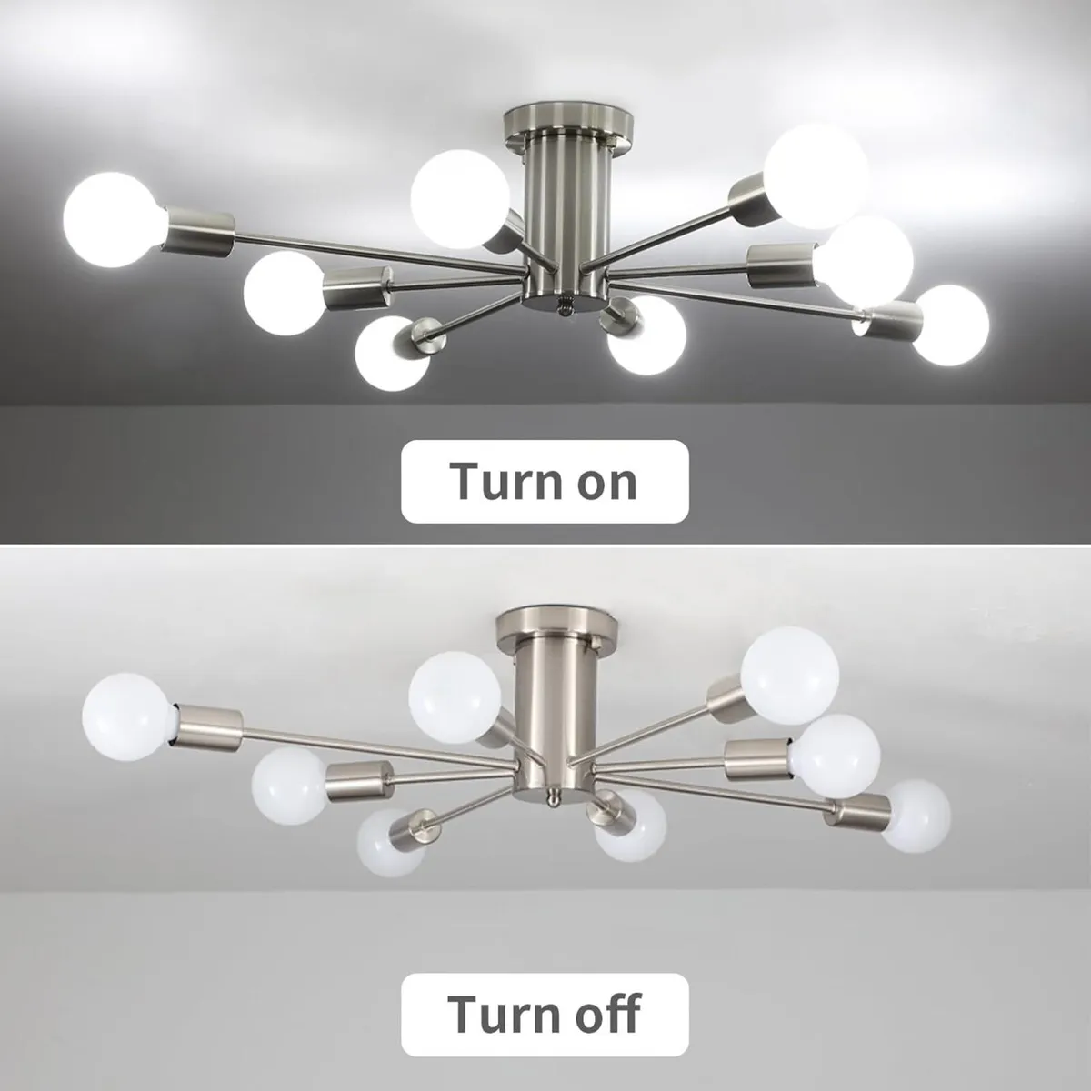 Brushed Nickel Sputnik Ceiling Light 8 Lights - Image 4