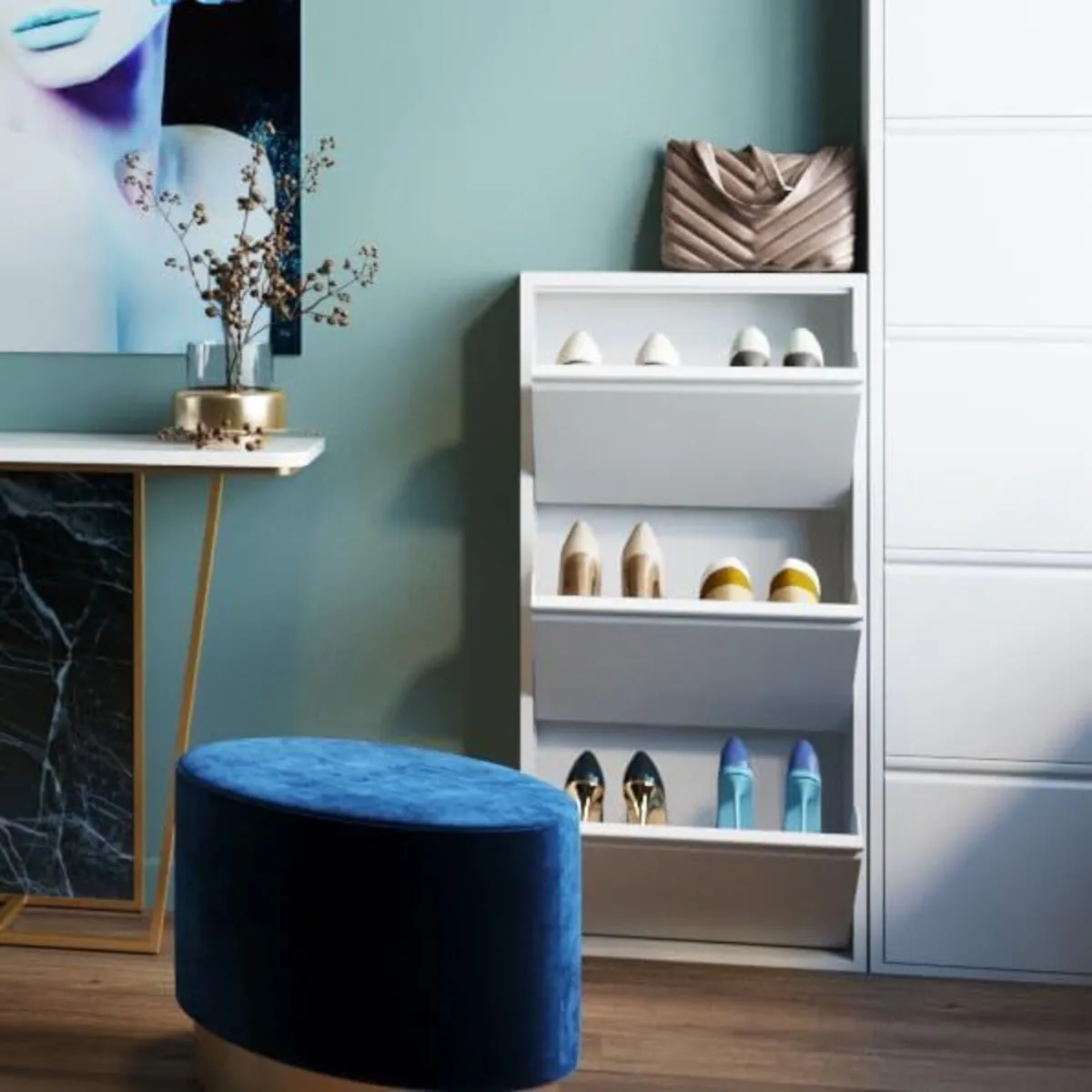 Shoe Cabinet Caruso 104x50x15CM Tilting Storage - Image 2