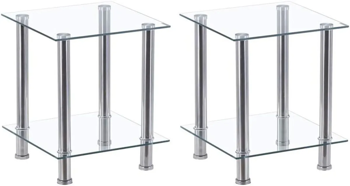 2-Tier Small Glass Coffee Table Corner Side End - Image 1