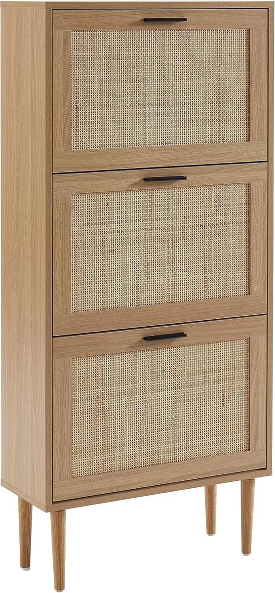 Shoe Cabinet in Oak Effect and Rattan Cane - Image 1