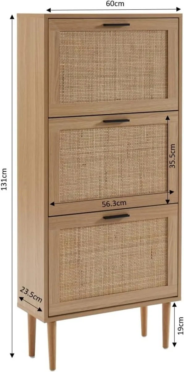Shoe Cabinet in Oak Effect and Rattan Cane - Image 3
