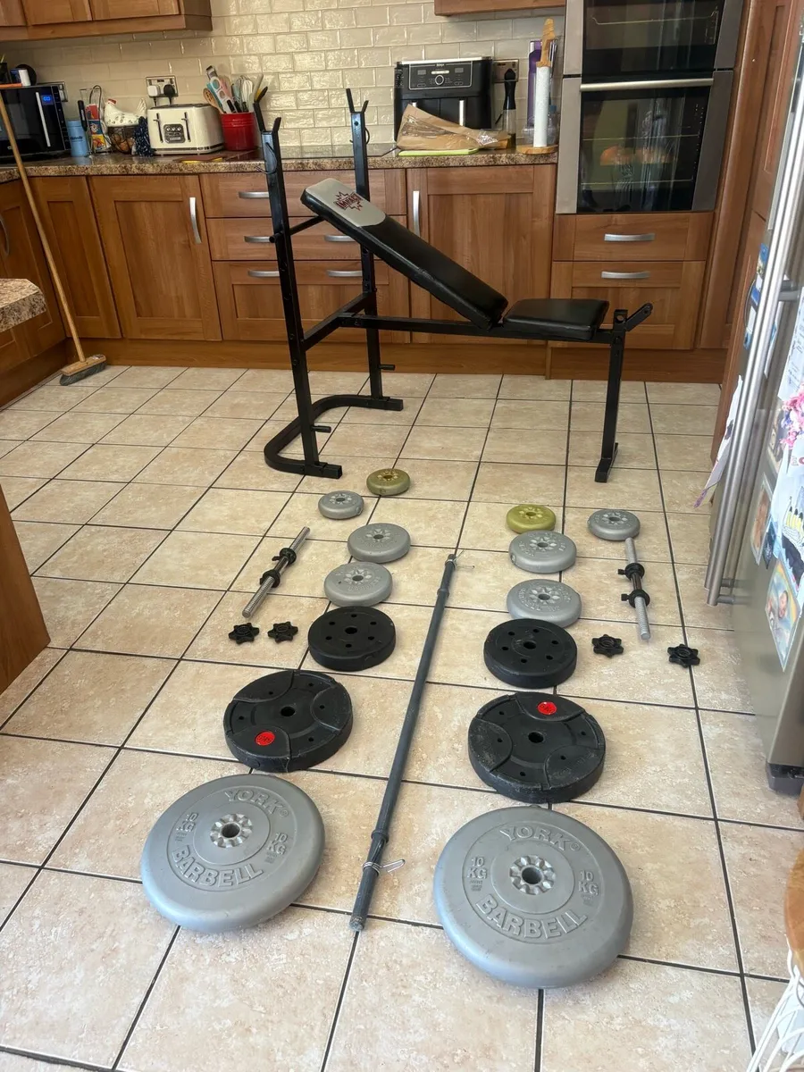 Cheap, Weight Bench, 50kg Weights, Dumbbells, Bar! - Image 1