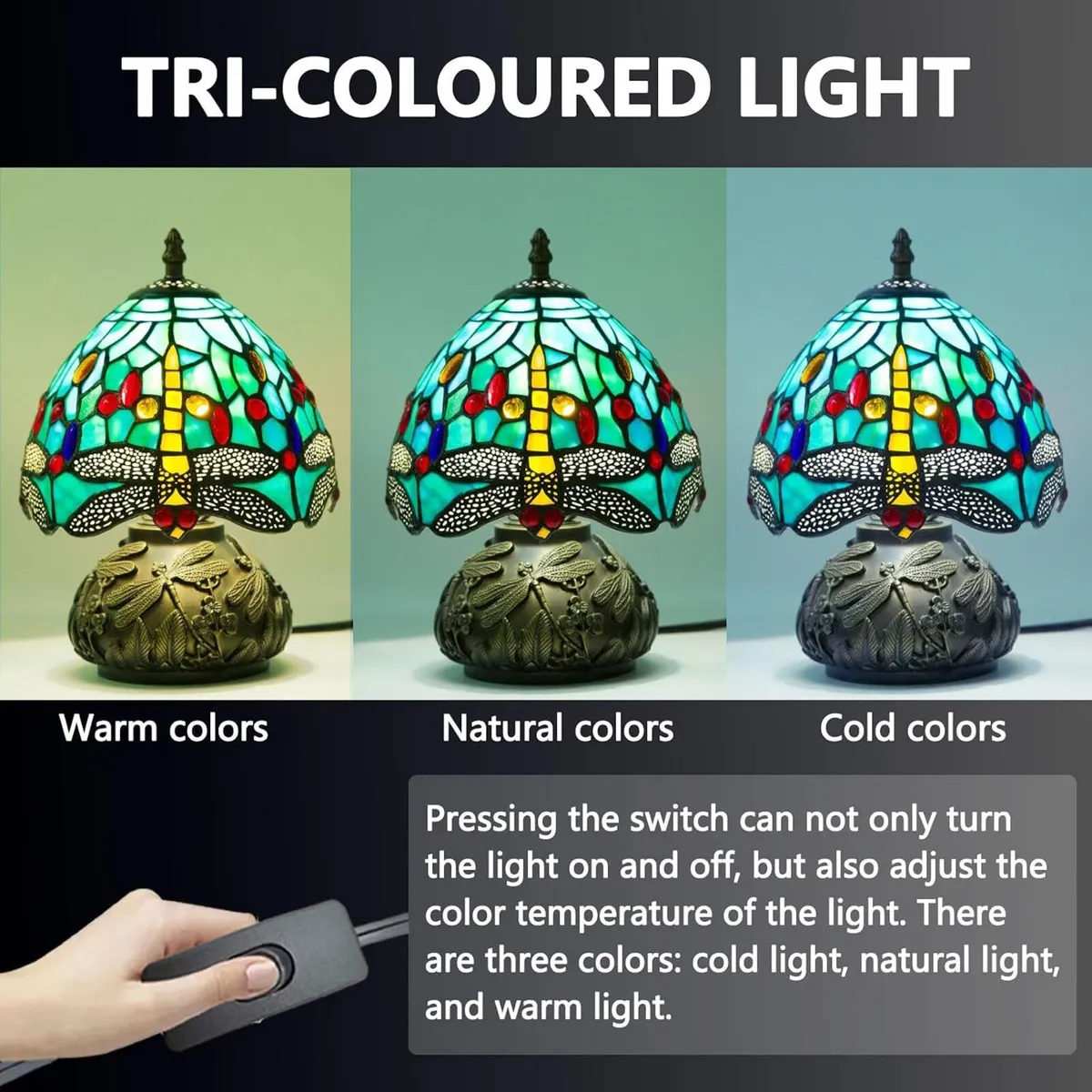 Small Tiffany Lamp Dragonfly 3 Colour - Image 3