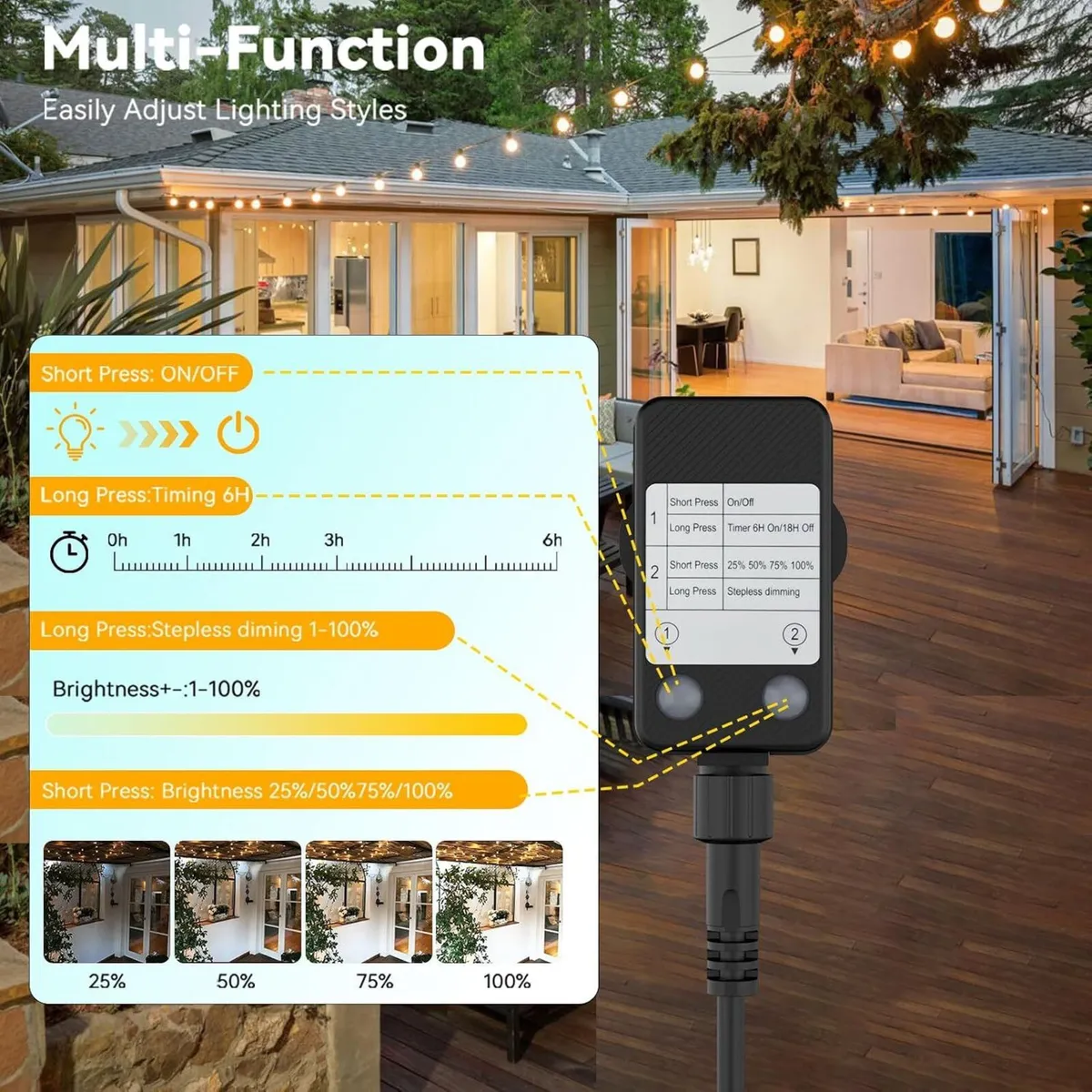 Outdoor String Lights Main Powered 60m Linkable - Image 2
