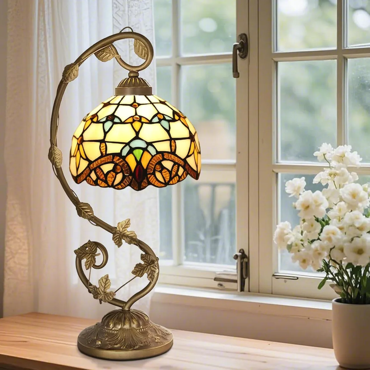 Tiffany Style Table Lamp 8 Inch Stained Glass - Image 1