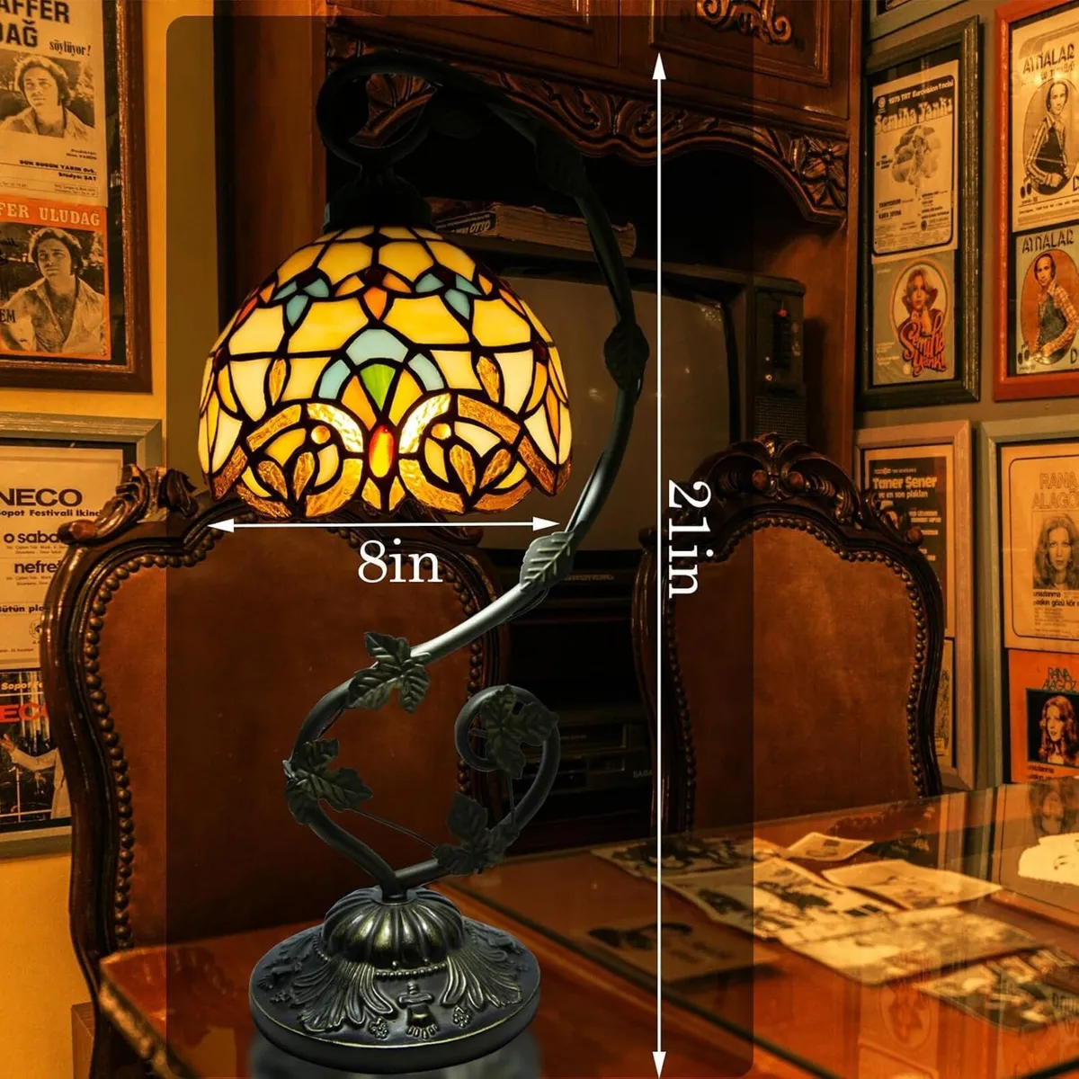 Tiffany Style Table Lamp 8 Inch Stained Glass - Image 3