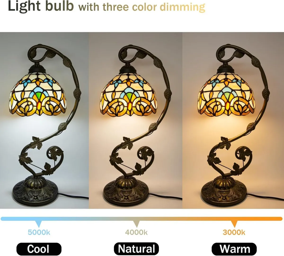 Tiffany Style Table Lamp 8 Inch Stained Glass - Image 2