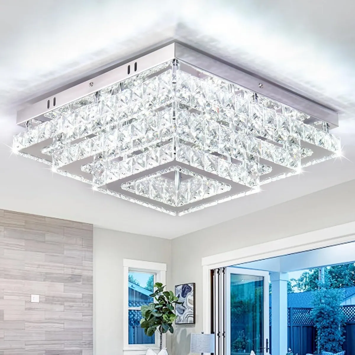 15 Inch Square Crystal LED Ceiling Light 61W - Image 1