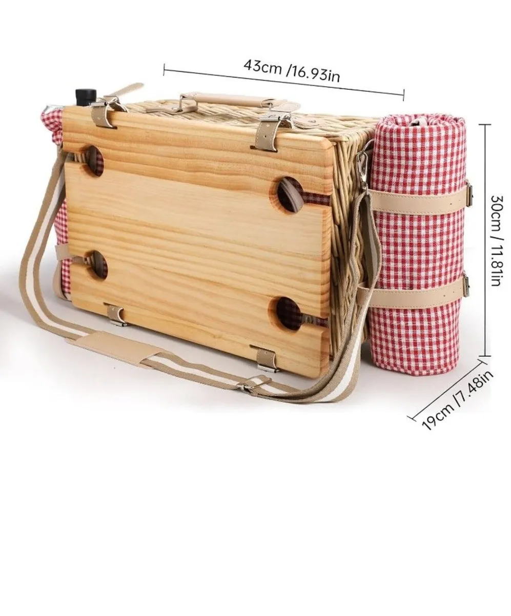 Wicker Picnic Basket Set - Detachable Table - Image 2