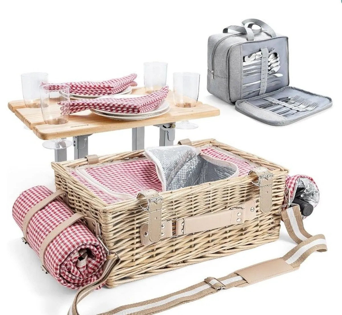 Wicker Picnic Basket Set - Detachable Table - Image 3