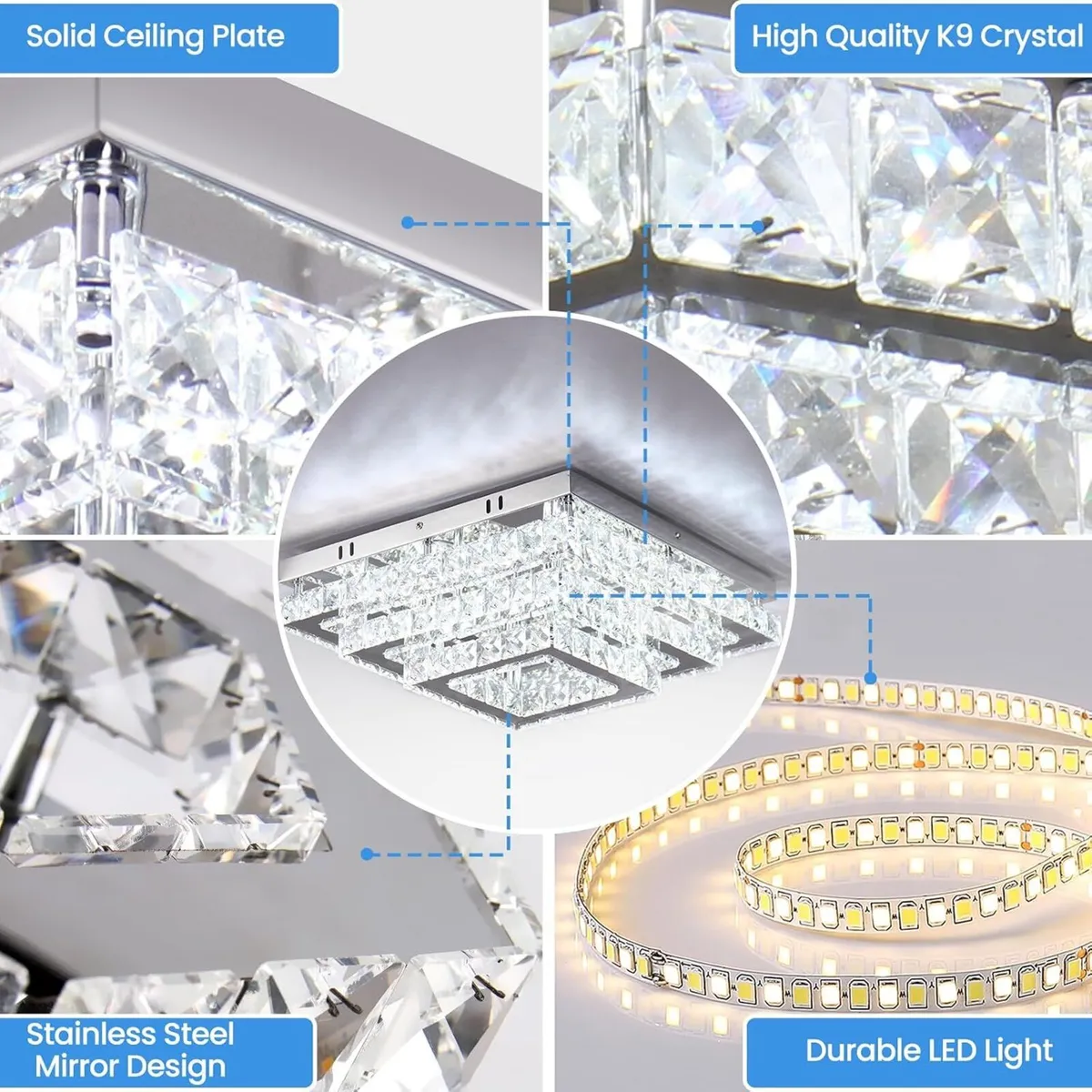 15 Inch Square Crystal LED Ceiling Light 61W - Image 4