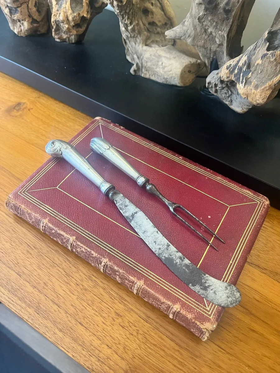 Antique Georgian Irish Silver Knife & Fork - Image 1