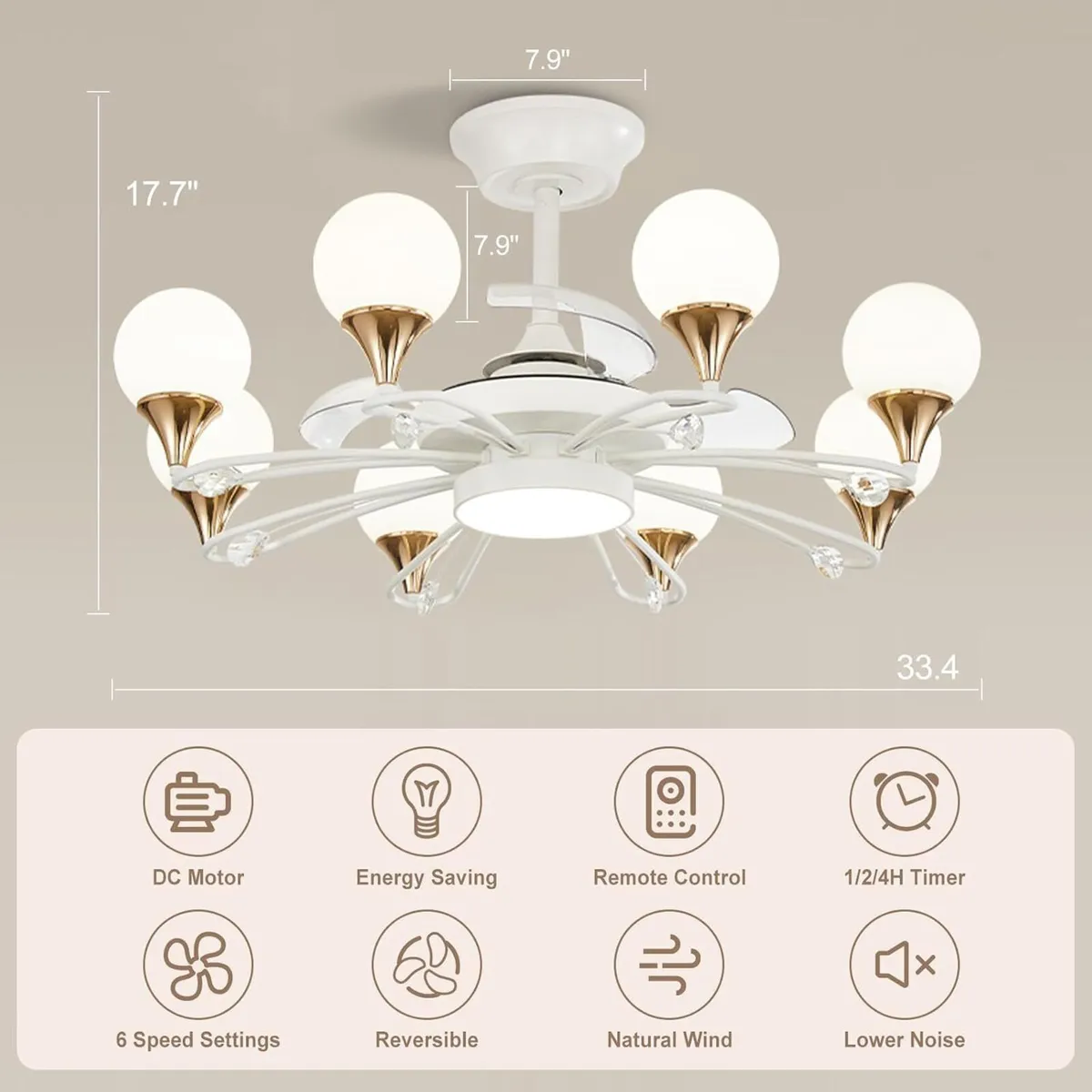 Chandelier with Fan Modern: 8 Lights Milky Globe - Image 3