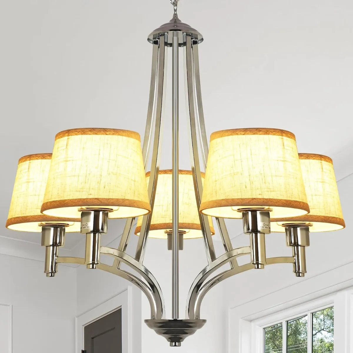 5-Light Brushed Nickel Chandelier with Shade 26" - Image 1