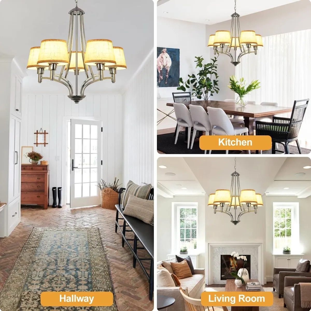 5-Light Brushed Nickel Chandelier with Shade 26" - Image 4