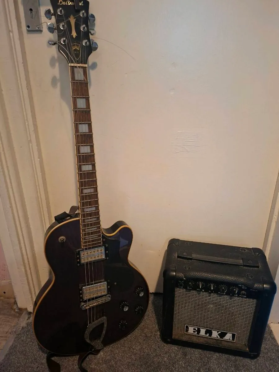 De Armond Electric Guitar (Purple) and amp.