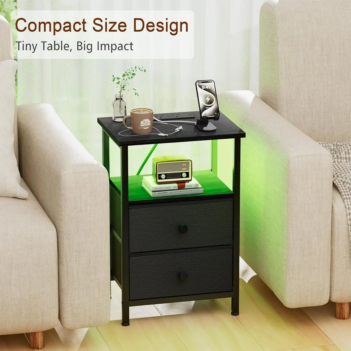 Bedside Tables Side Table with Charging Station - Image 4