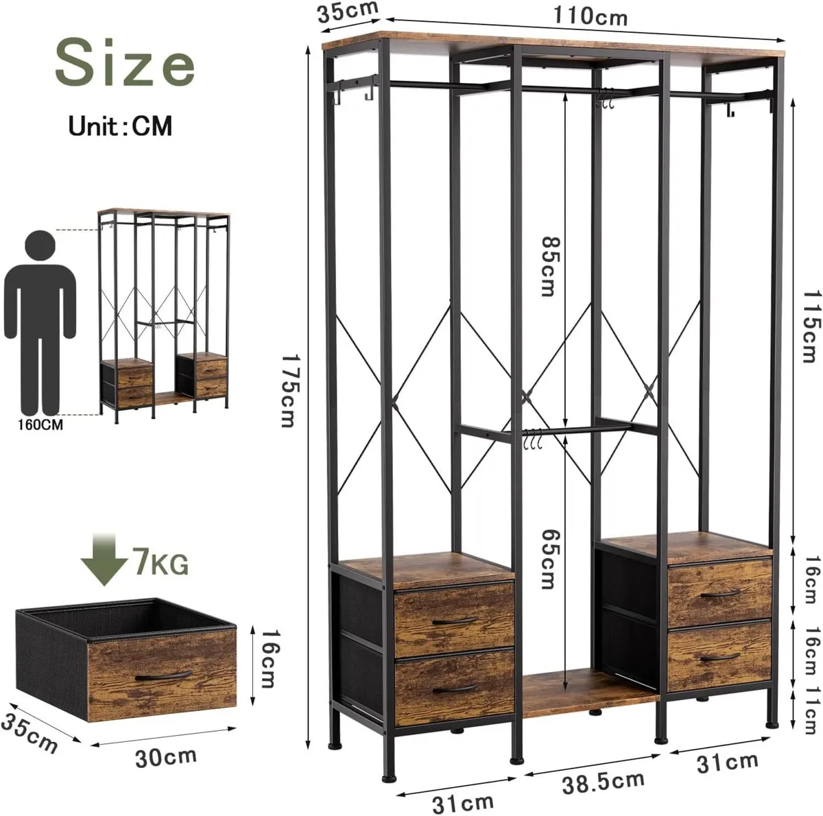 Heavy Duty Clothing Rail Clothes Railk Wardrobe - Image 3