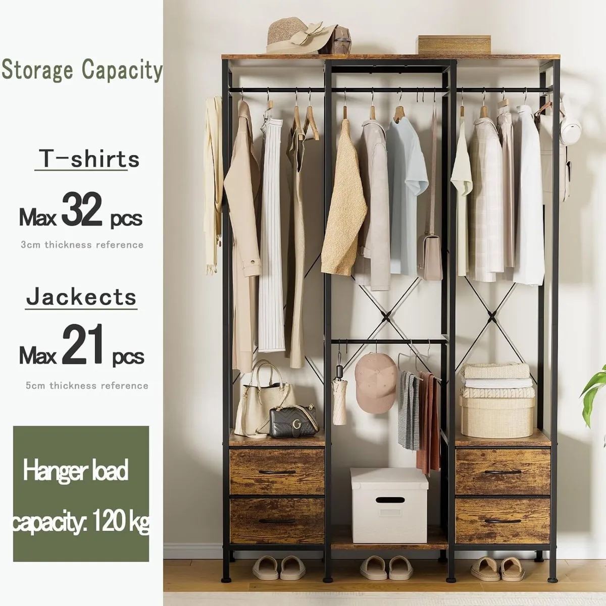 Heavy Duty Clothing Rail Clothes Railk Wardrobe - Image 4