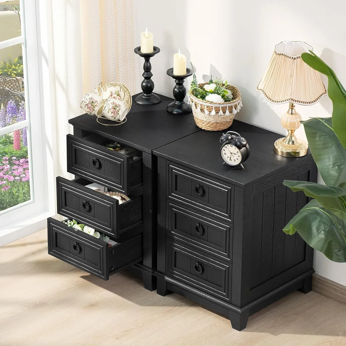 Rustic Farmhouse Bedside Table 3 Drawers Wooden - Image 4