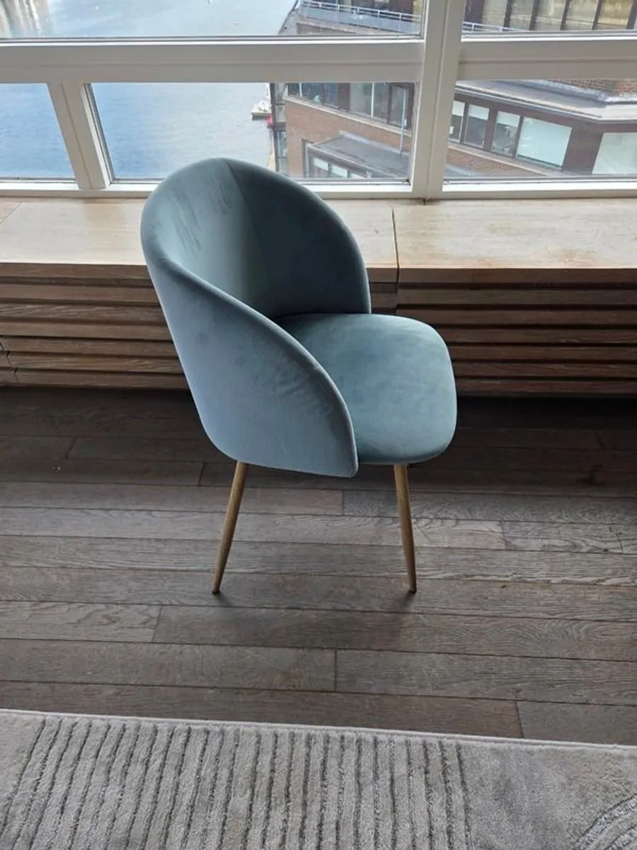 Set of 6 Dining Chairs for Sale - Blue Velvet Finish - Image 3