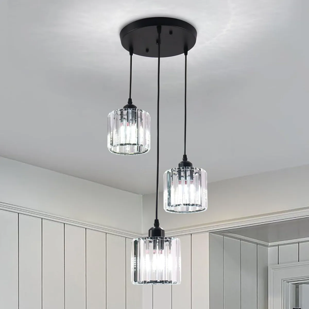 3-Light Crystal Pendant Light E27 Adjustable Drop - Image 1
