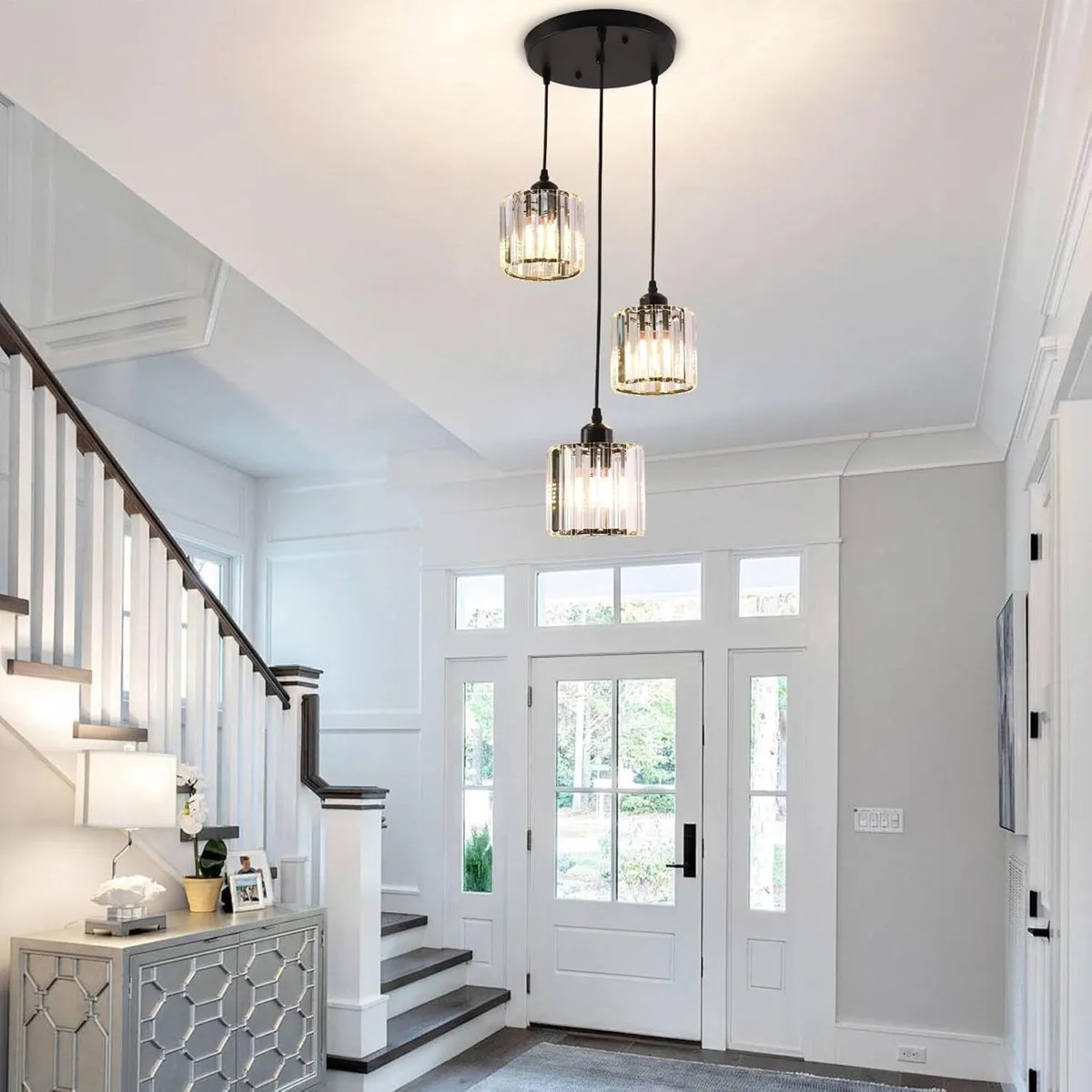 3-Light Crystal Pendant Light E27 Adjustable Drop - Image 2