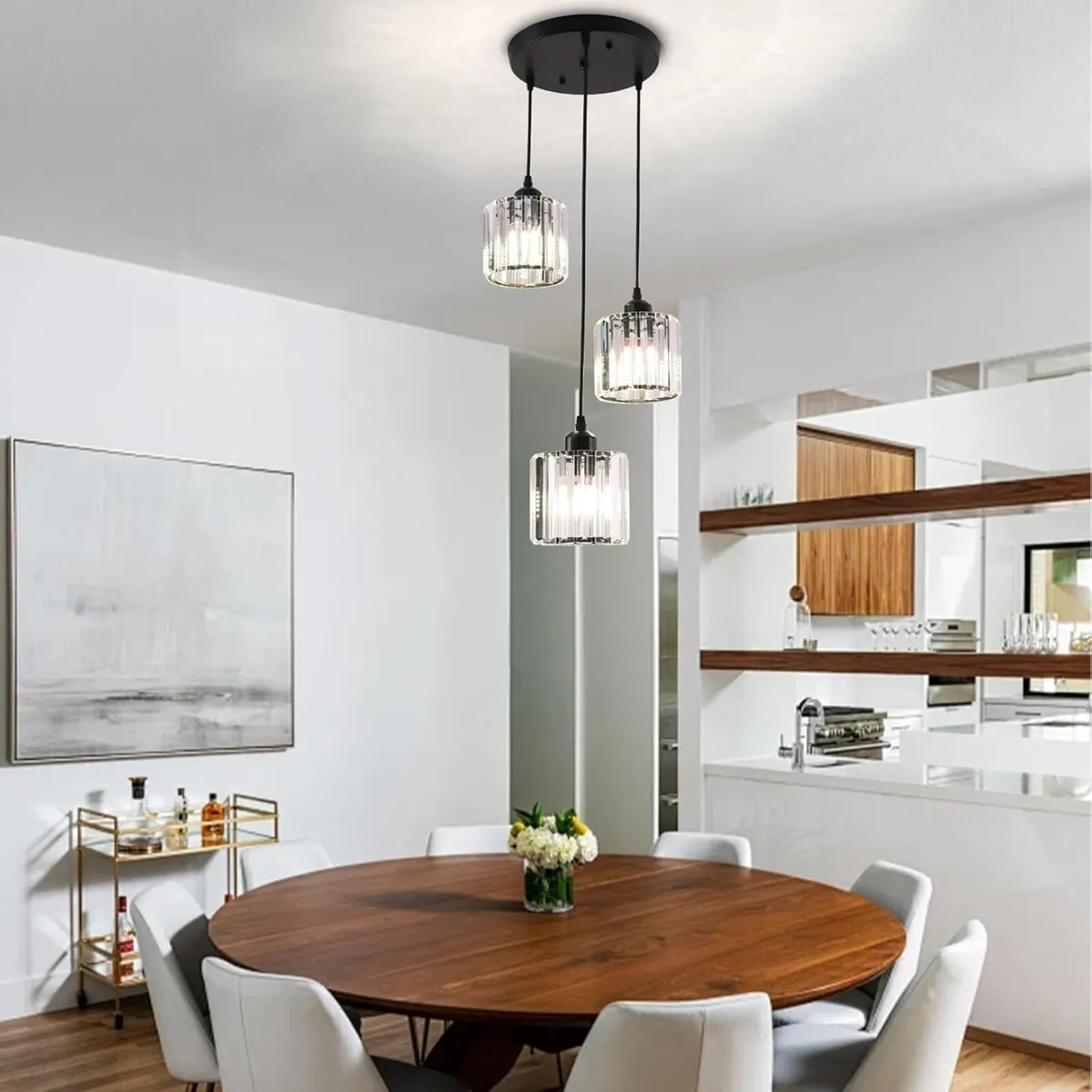 3-Light Crystal Pendant Light E27 Adjustable Drop - Image 3