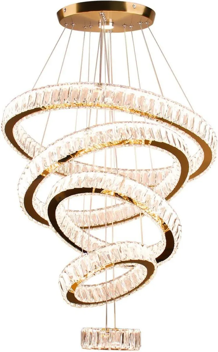5-Ring LED Crystal Chandelier Ceiling Light 2700K - Image 1