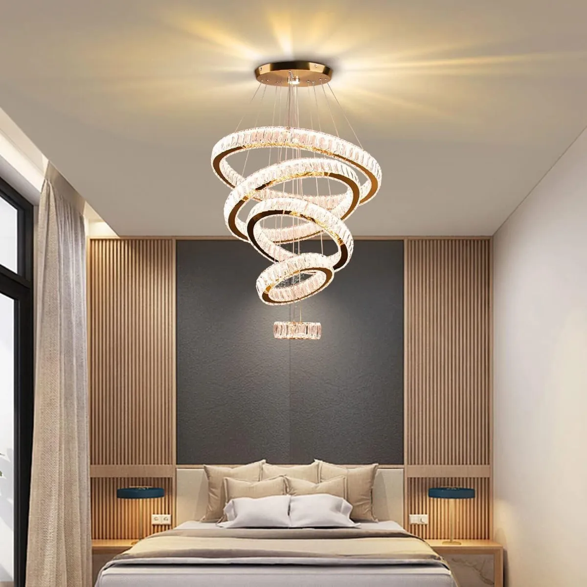 5-Ring LED Crystal Chandelier Ceiling Light 2700K - Image 2