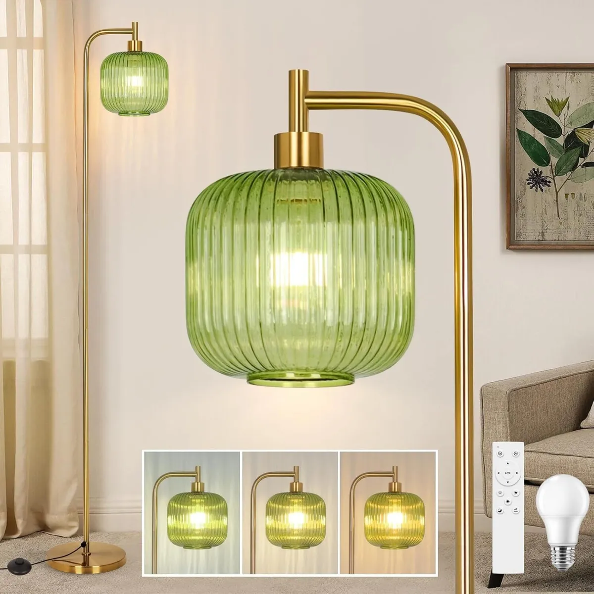 Glass Floor Lamp for Living Room Modern Ribbed - Image 1