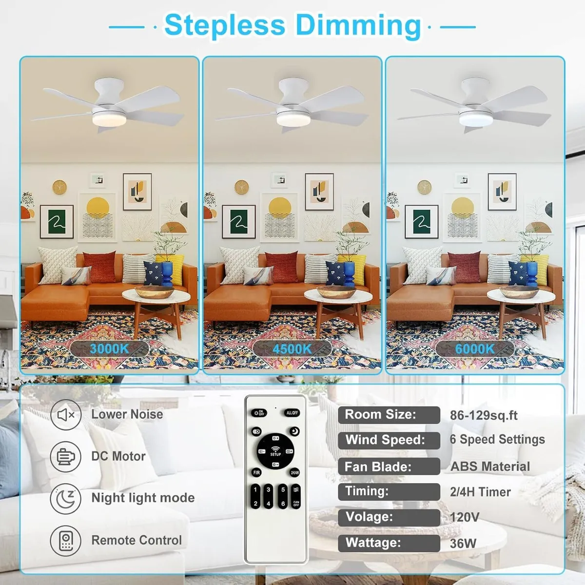 Modern Ceiling Fan with Light: 35-Inch Small Fans - Image 3