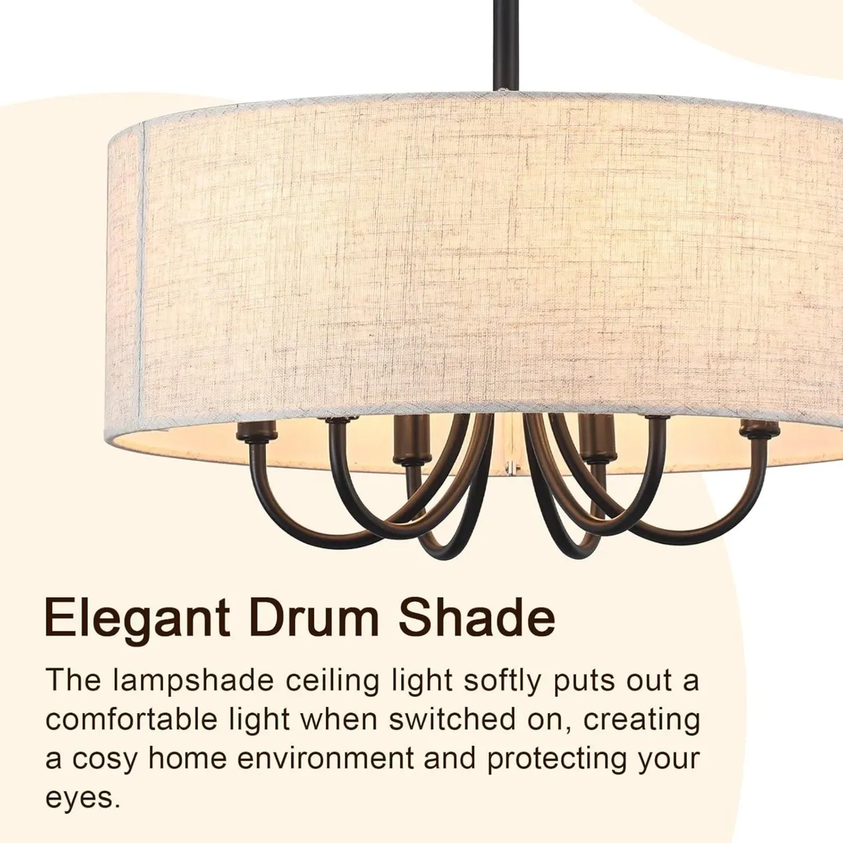 6- Chandelier Living Room Metal Drum Fabric Shade - Image 3