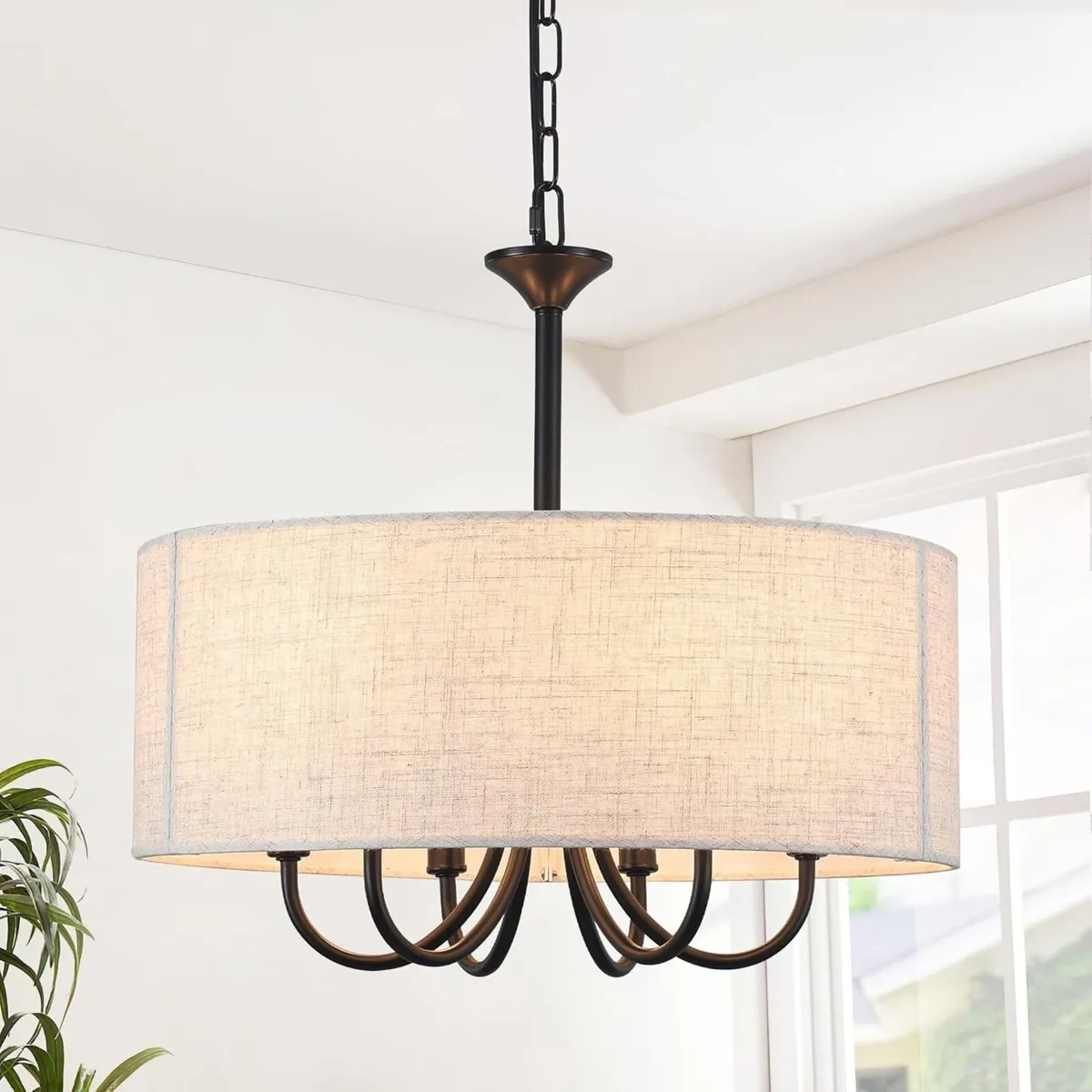 6- Chandelier Living Room Metal Drum Fabric Shade - Image 1