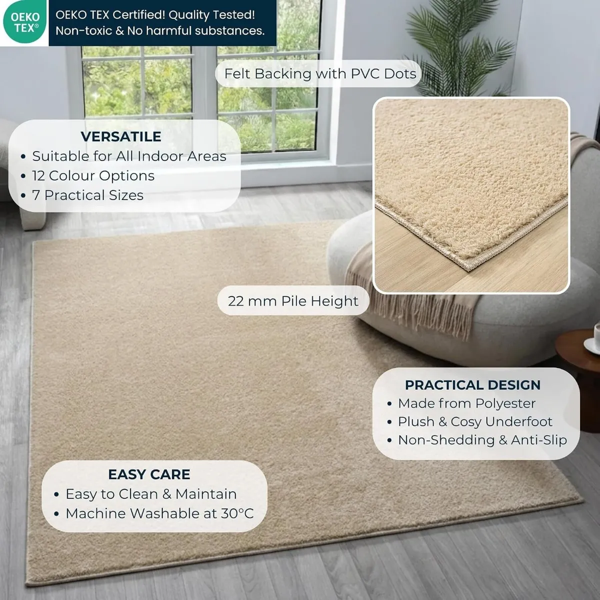 Washable Plain Non-Slip Living Room Area Rug - Image 4